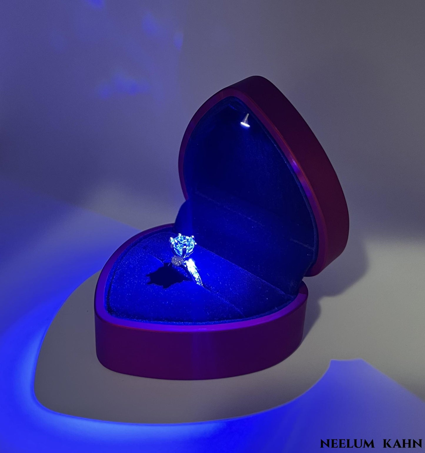 Certified 2Ct Moissanite Diamond Wide Band Proposal Platinum Plated S925 Silver Ring with LED Ring Box