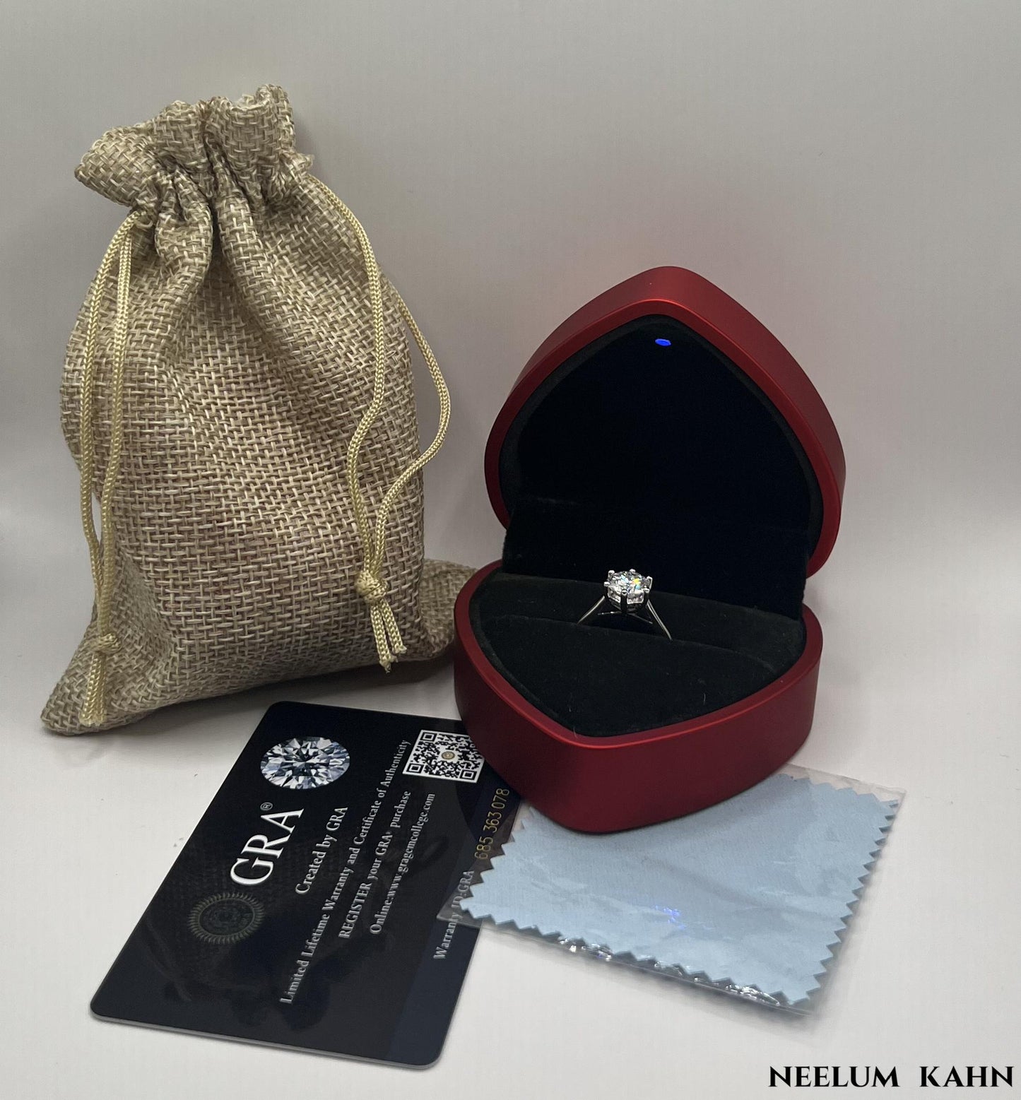 2Ct Moissanite Engagement Ring, 925 Sterling Silver, Round Cut, VVS1 Clarity, Platinum Plated, Gift Red Heart LED Ring Box Included