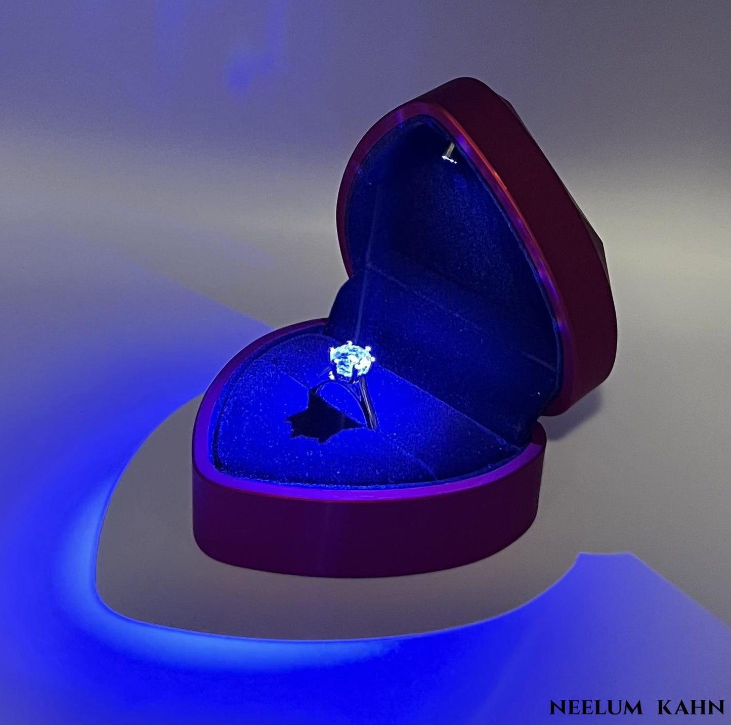 2Ct Moissanite Engagement Ring, 925 Sterling Silver, Round Cut, VVS1 Clarity, Platinum Plated, Gift Red Heart LED Ring Box Included