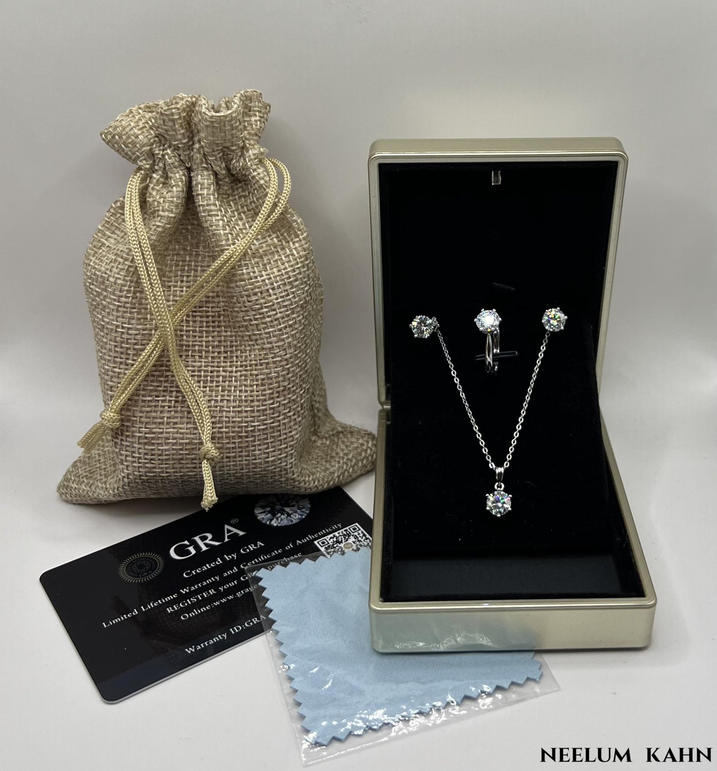 Certified 4Ct Moissanite Jewelry Set – Ring, Earrings, Necklace