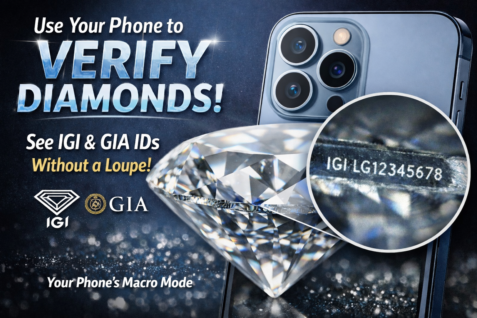 see igi id on a diamond with an iphone