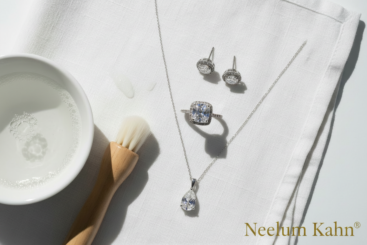 The image is about cleaning jewelry at home