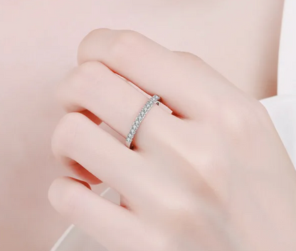 Sterling Silver Moissanite Band Ring, 0.19Ct Round Cut, VVS1 Clarity, Size Options, LED Red Heart Ring Box and Gift Sack Included