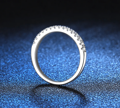 Sterling Silver Moissanite Band Ring, 0.19Ct Round Cut, VVS1 Clarity, Size Options, LED Red Heart Ring Box and Gift Sack Included