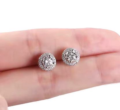 1Ct Moissanite Diamond Halo Stud Earrings for Men & Women (0.5Ct Each) | LED Ring Box Included