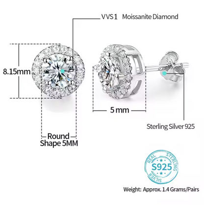 1Ct Moissanite Diamond Halo Stud Earrings for Men & Women (0.5Ct Each) | LED Ring Box Included