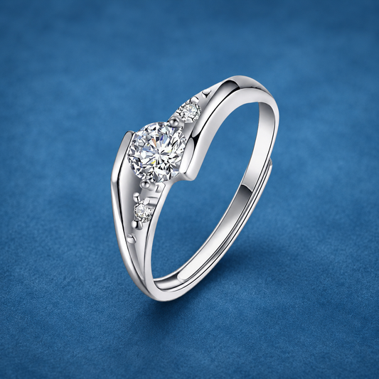 Certified 0.5ct Moissanite Adjustable Ring | Platinum Plated S925 Silver | VVS1 | LED Box