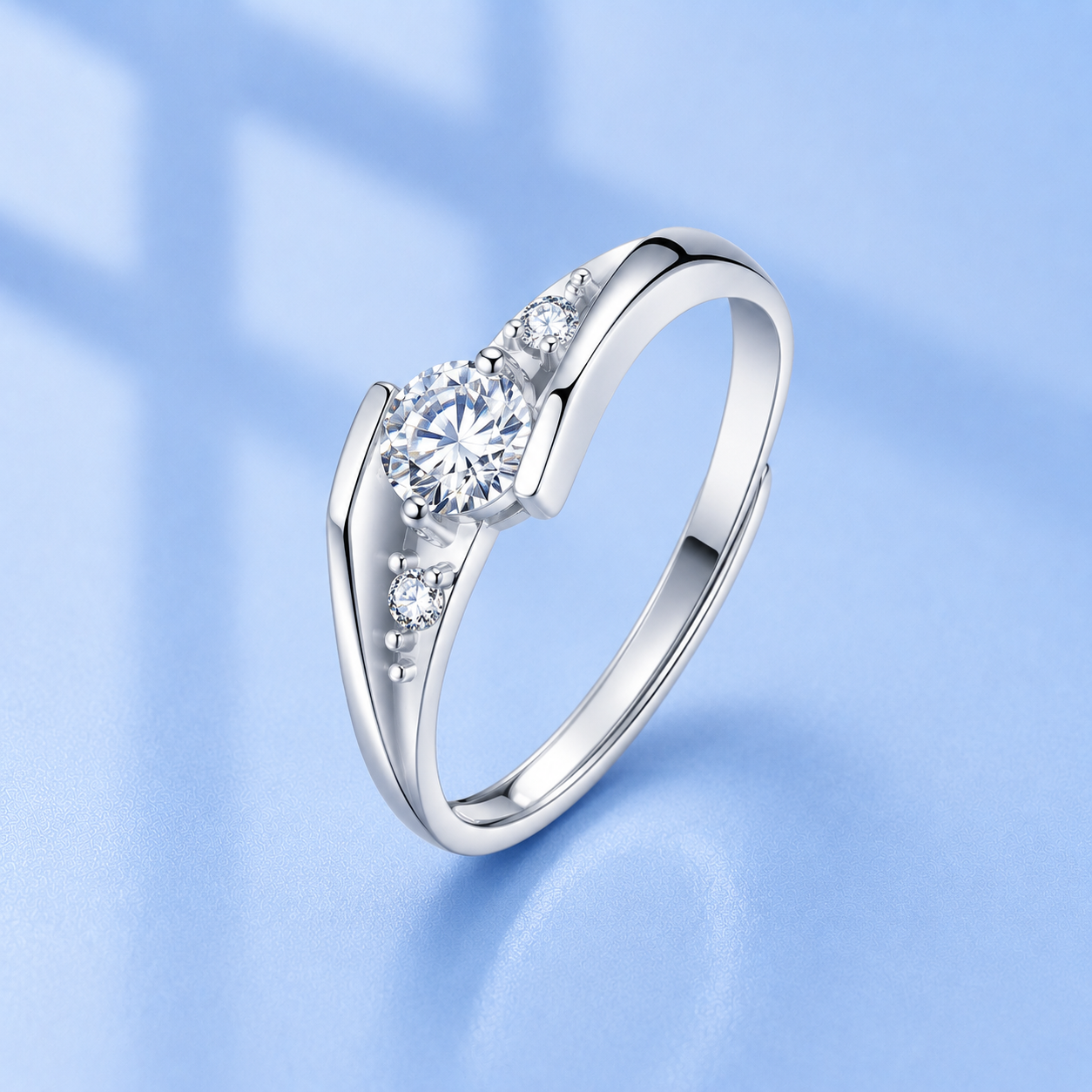 0.5ct Moissanite Adjustable Ring | Platinum Plated S925 Silver | VVS1 | LED Box