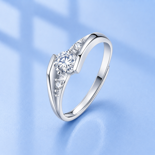 0.5ct Moissanite Adjustable Ring | Platinum Plated S925 Silver | VVS1 | LED Box
