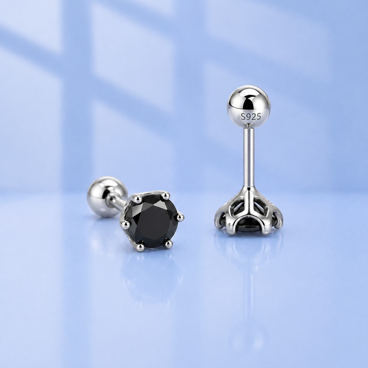 1ct (0.5ct each) Black Moissanite Screw Stud Earrings | S925 Silver | Unisex