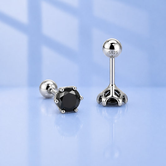1ct (0.5ct each) Black Moissanite Screw Stud Earrings | S925 Silver | Unisex