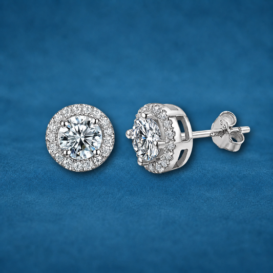 Certified 1ct Moissanite Halo Stud Earrings | 0.5ct Each | S925 Silver | VVS1 | LED Box