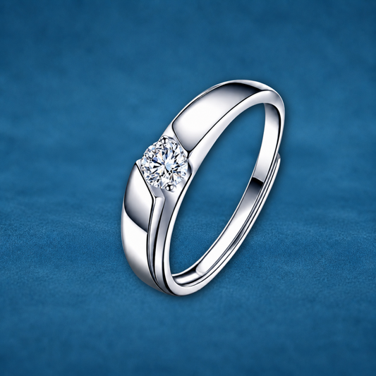 Certified 0.5ct Moissanite Adjustable Men's Ring | S925 Silver | VVS1