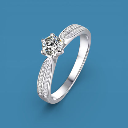 0.5Ct Moissanite Ring, 925 Sterling Silver, Round Cut, D Color VVS1, with LED Gift Box