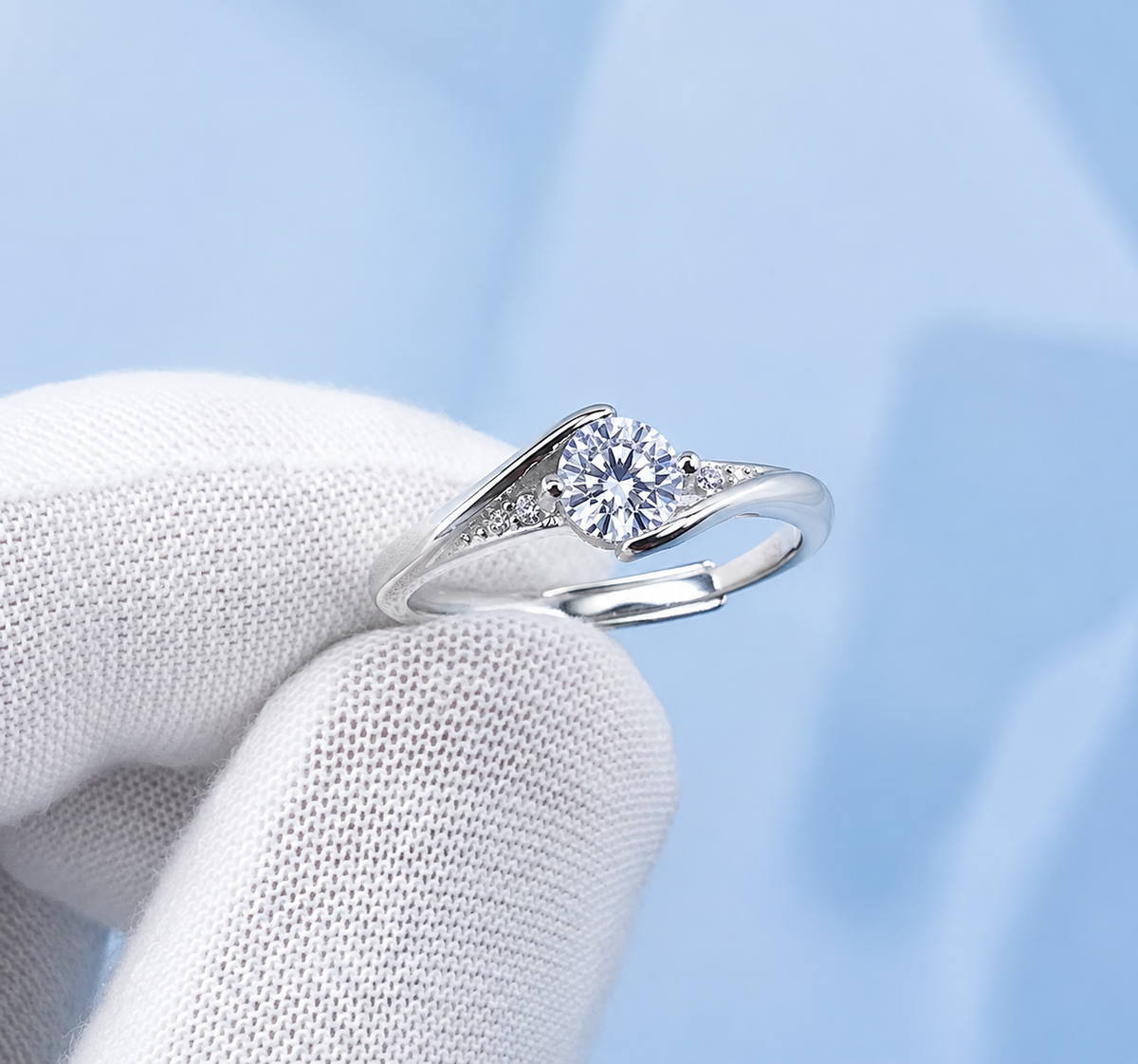0.5ct Round Moissanite Adjustable Engagement Ring | Platinum Plated S925 Silver | VVS1 |