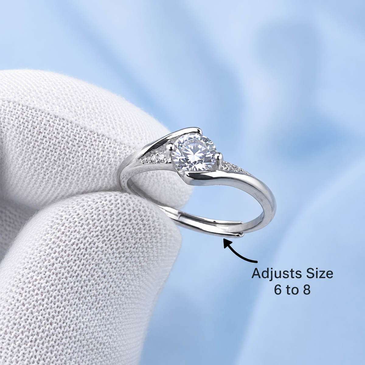 0.5ct Round Moissanite Adjustable Engagement Ring | Platinum Plated S925 Silver | VVS1 |