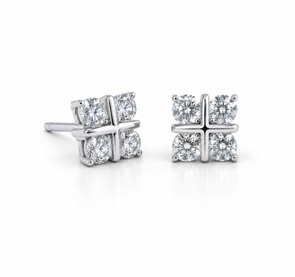 Moissanite Floral Four-Leaf Clover Stud Earrings