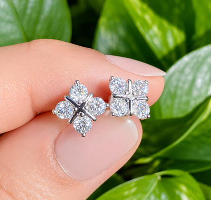 Moissanite Floral Four-Leaf Clover Stud Earrings