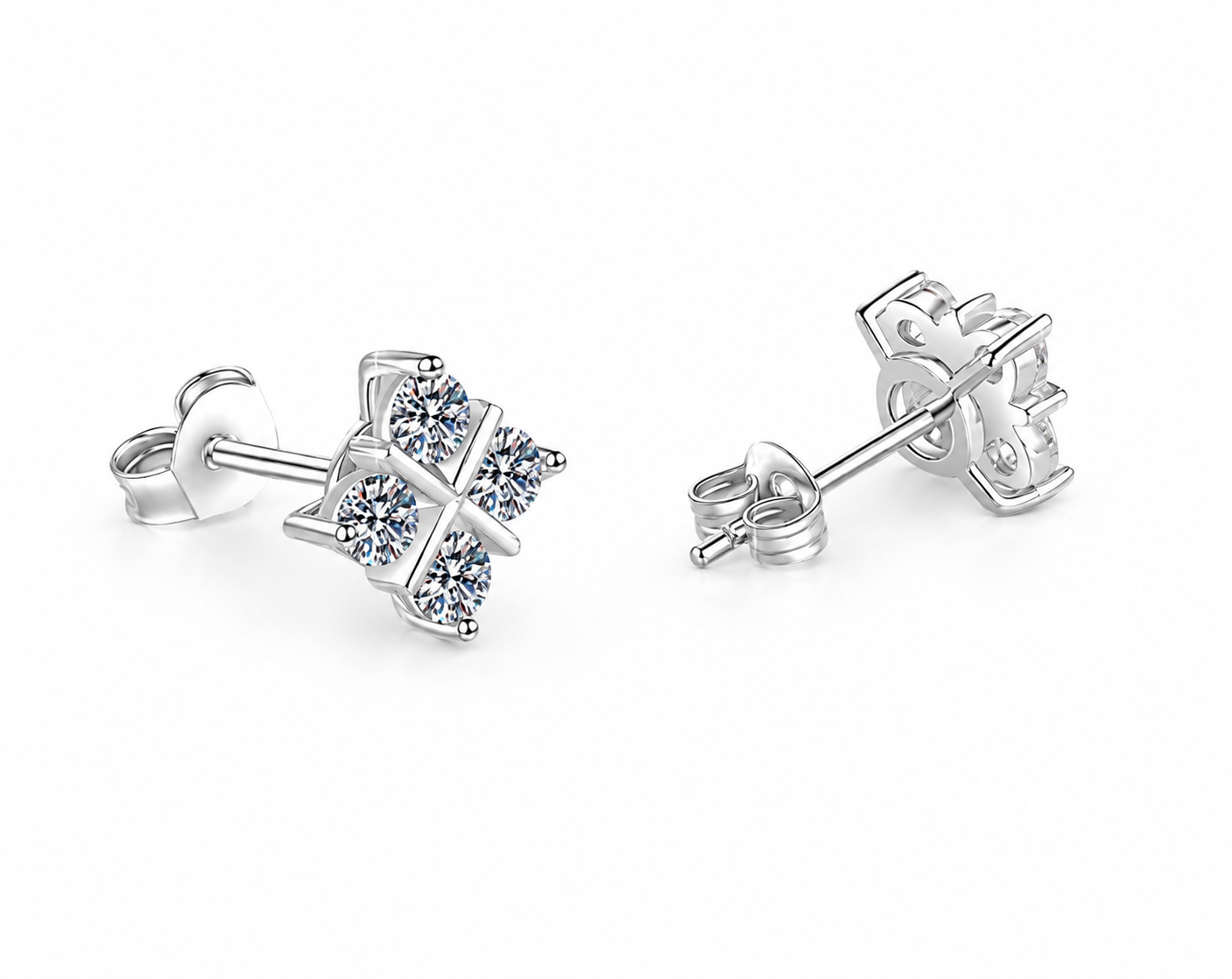 Moissanite Floral Four-Leaf Clover Stud Earrings