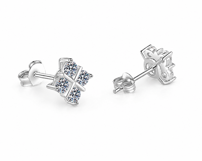 Moissanite Floral Four-Leaf Clover Stud Earrings