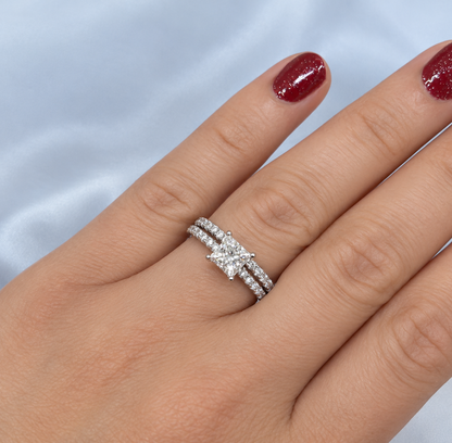 1.19ct Moissanite Princess Cut Wedding Band Set | S925 Silver | VVS1 | 2 Rings