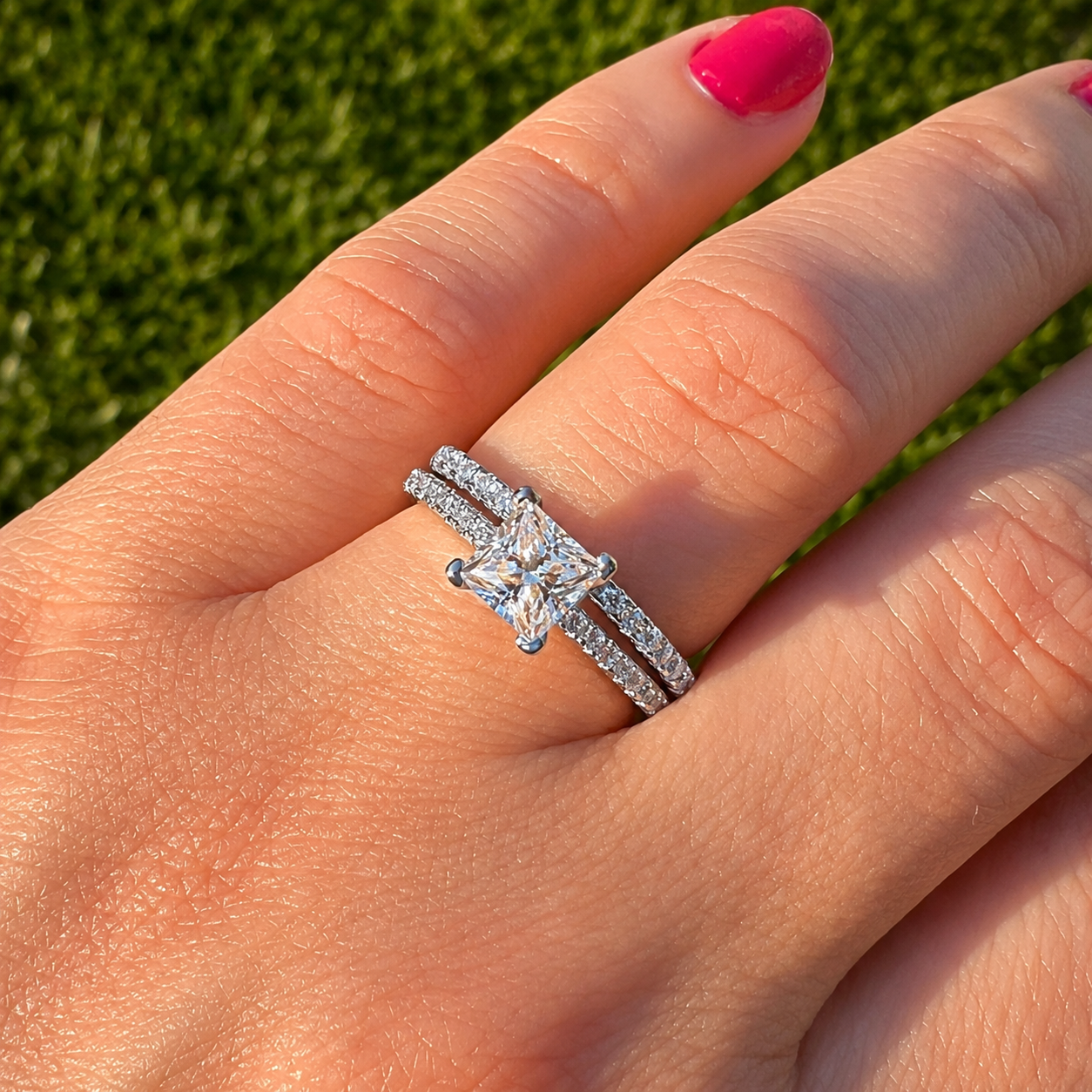 1.19ct Moissanite Princess Cut Wedding Band Set | S925 Silver | VVS1 | 2 Rings