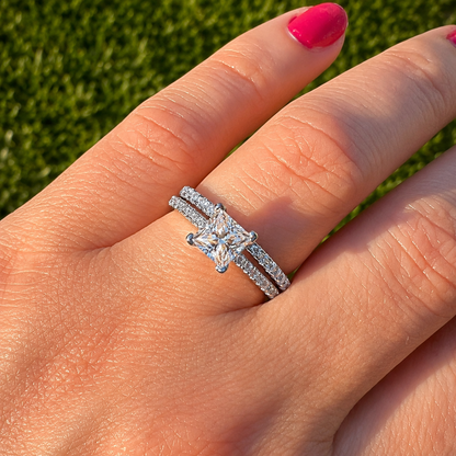 1.19ct Moissanite Princess Cut Wedding Band Set | S925 Silver | VVS1 | 2 Rings