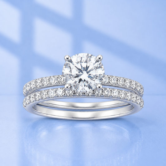 1.19Ct Moissanite Diamond Wedding Band Set | S925 Silver 18K Gold Plated