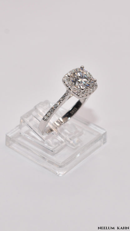Certified 1Ct Moissanite Diamond Proposal Ring for Women – S925 Silver White Gold Plated | Red LED Gift Heart Shape Ring Box Included