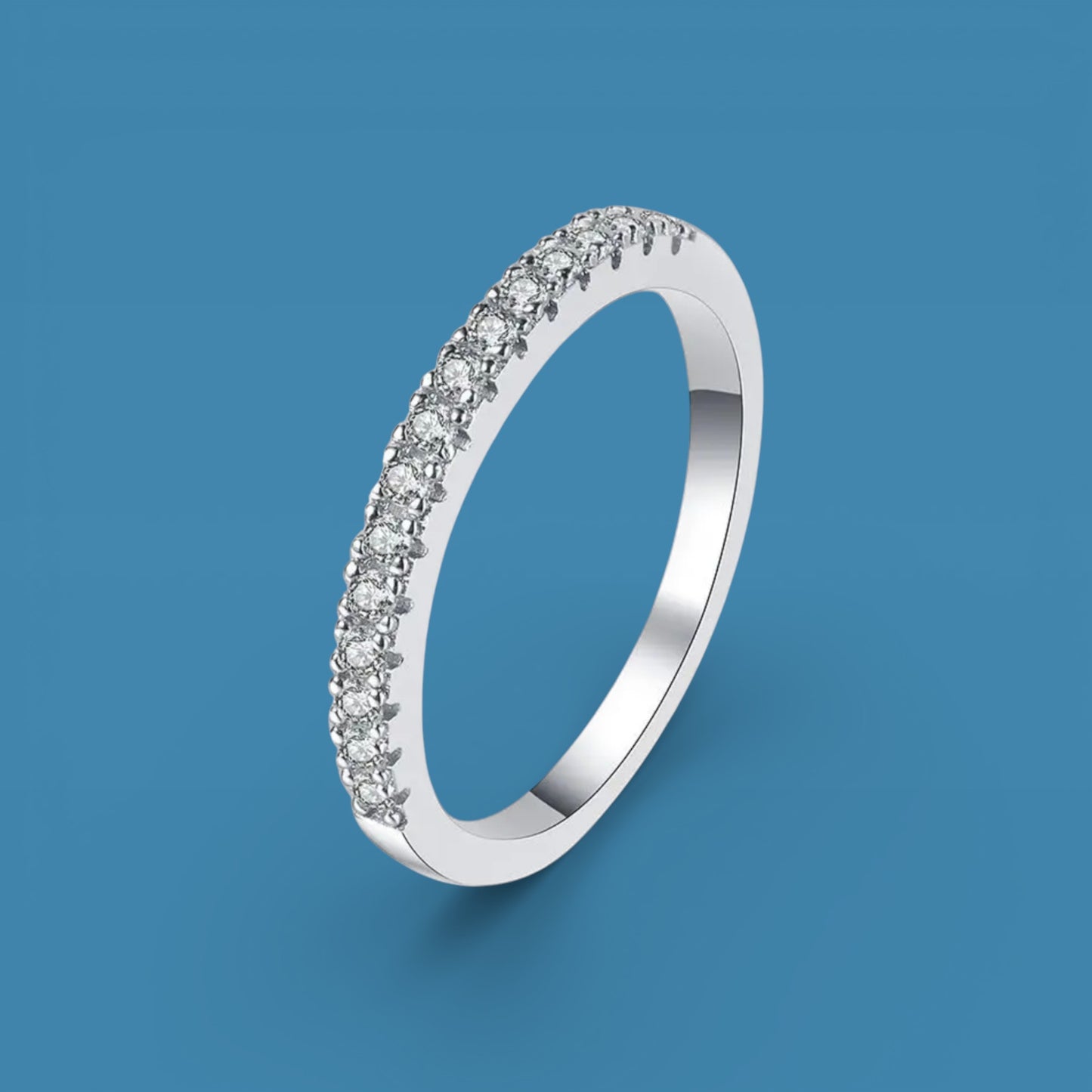 Sterling Silver Moissanite Band Ring, 0.19Ct Round Cut, VVS1 Clarity, Size Options, LED Red Heart Ring Box and Gift Sack Included