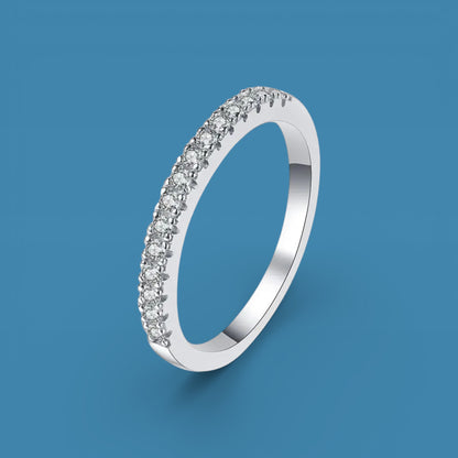 Sterling Silver Moissanite Band Ring, 0.19Ct Round Cut, VVS1 Clarity, Size Options, LED Red Heart Ring Box and Gift Sack Included