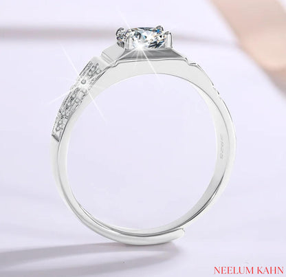Certified 1Ct Moissanite Diamond Adjustable Ring – S925 Silver White Gold Plated