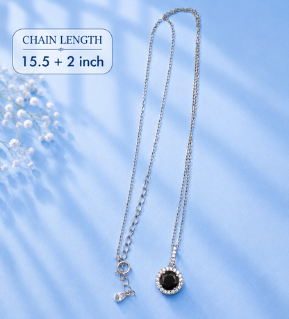 1 Ct Black Moissanite Halo Pendant Necklace – 925 Sterling Silver