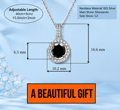 1 Ct Black Moissanite Halo Pendant Necklace – 925 Sterling Silver