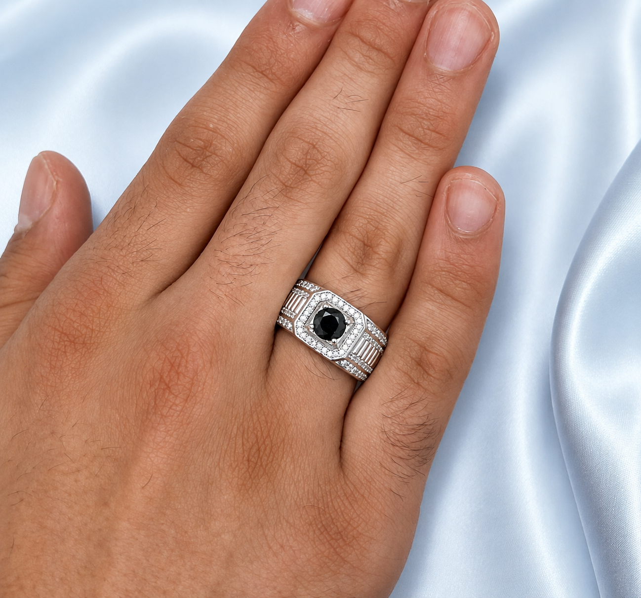 1ct Black Moissanite Men's Ring | 18K Gold Plated S925 Silver