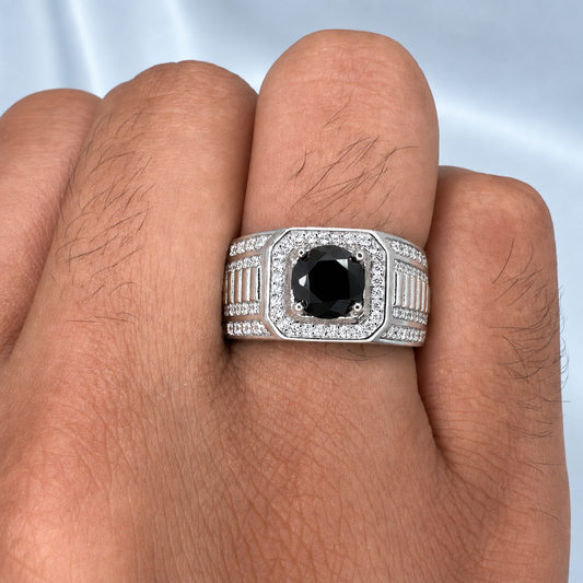 1ct Black Moissanite Men's Ring | 18K Gold Plated S925 Silver