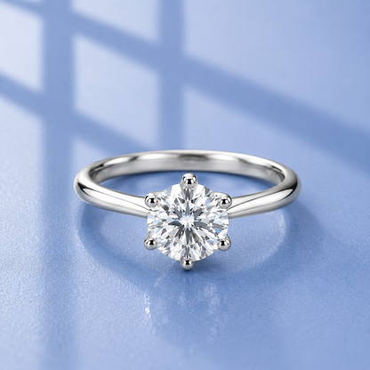 1ct Round Moissanite Solitaire Engagement Ring | 925 Sterling Silver | 18K Gold Plated | VVS1