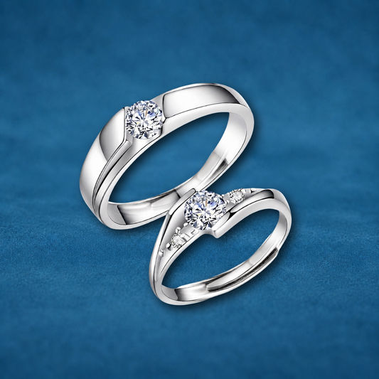 Certified Moissanite Couple Rings Set | 0.5ct Each | Platinum Plated S925 Silver