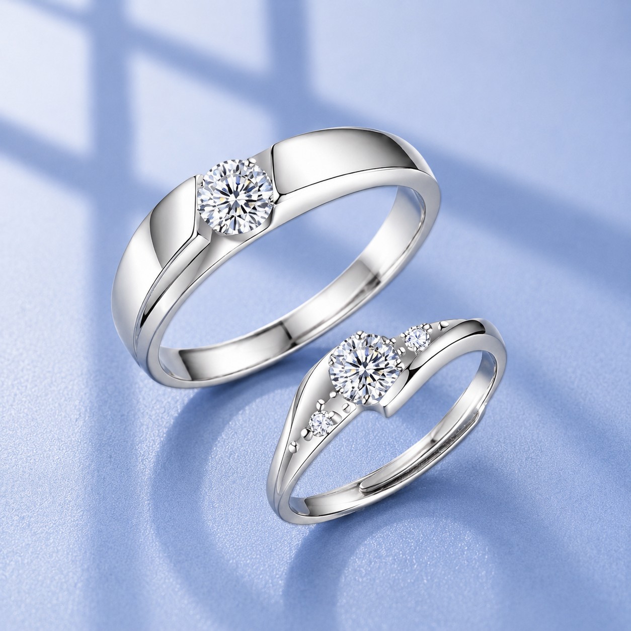 Moissanite Couple Rings Set | 0.5ct Each | Platinum Plated S925 Silver