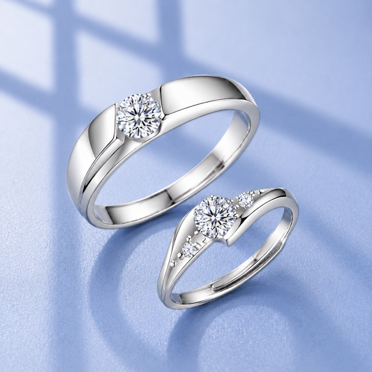 Moissanite Couple Rings Set | 0.5ct Each | Platinum Plated S925 Silver