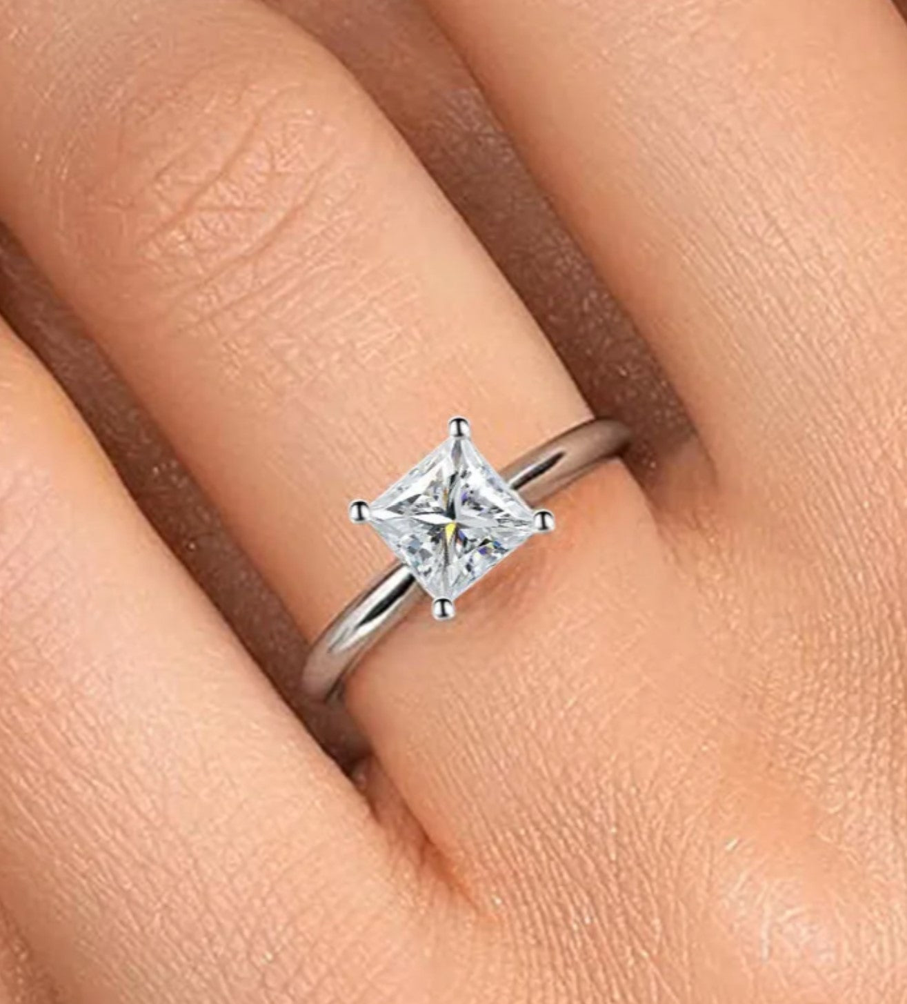 Princess Cut 1ct Moissanite Diamond S925 Silver Ring,