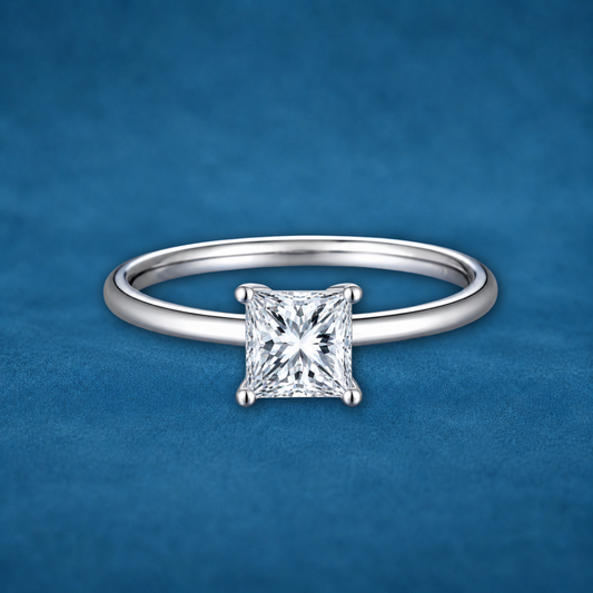 Certified 1ct Princess Cut Moissanite Ring | S925 Silver | VVS1