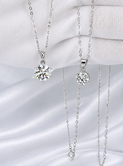 Round Moissanite Diamond Pendant Necklace | S925 Silver | VVS1 | 17.5" Chain