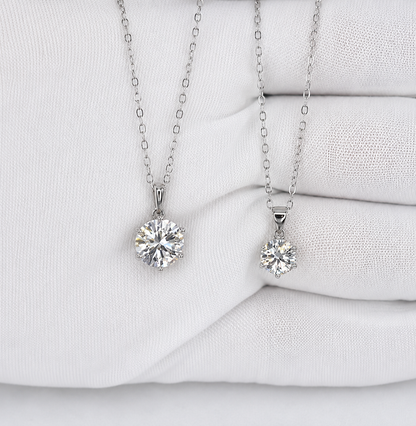 Round Moissanite Diamond Pendant Necklace | S925 Silver | VVS1 | 17.5" Chain