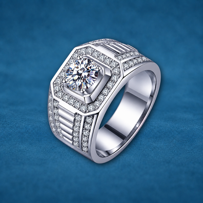 Certified 1ct Moissanite Men's Ring | Round Cut | S925 Silver | VVS1