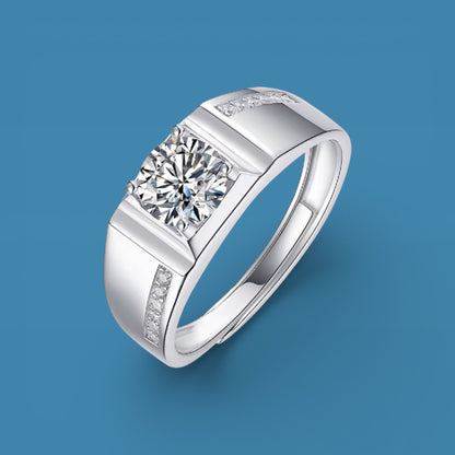 Certified 1Ct Moissanite Diamond Men Adjustable Ring S925 Silver Ring