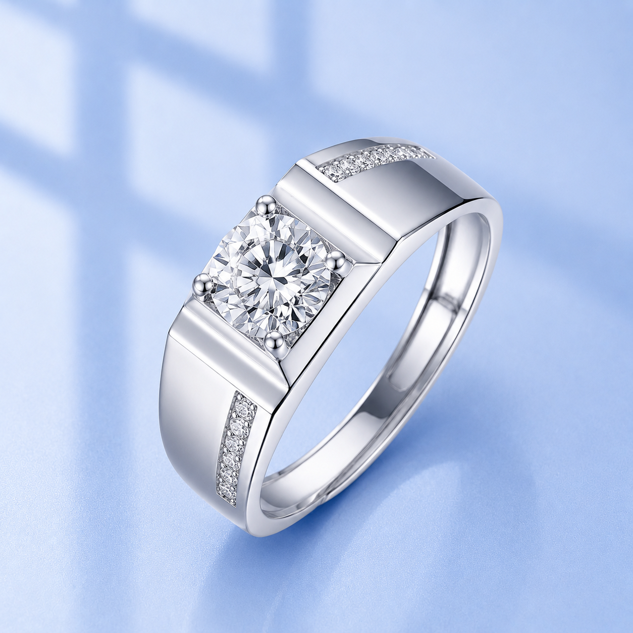 1ct Moissanite Men's Ring in Pave Setting | Adjustable | 18K Gold Plated S925 Silver | VVS1