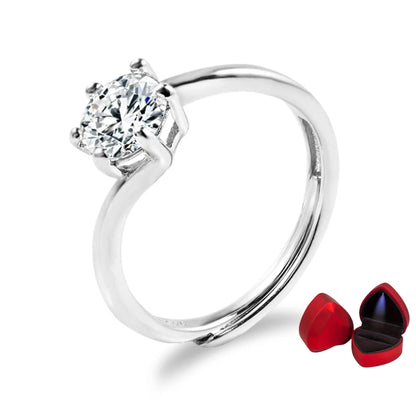 Certified 1Ct Moissanite Diamond Ring D/VVS1 Round Cut – 925 Sterling Silver with LED Ring Box