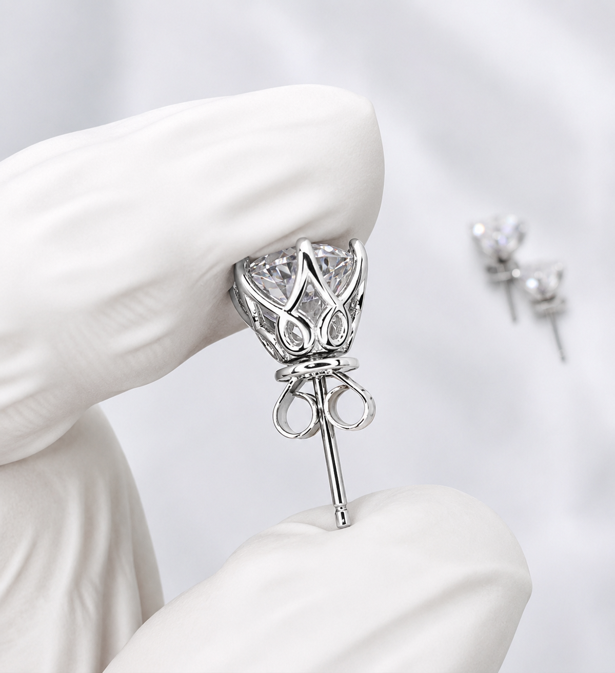 Round Cut Moissanite Stud Earrings | 1Ct Each and 2Ct Each Push Back Studs | 18K Gold Plated Sterling Silver Unisex