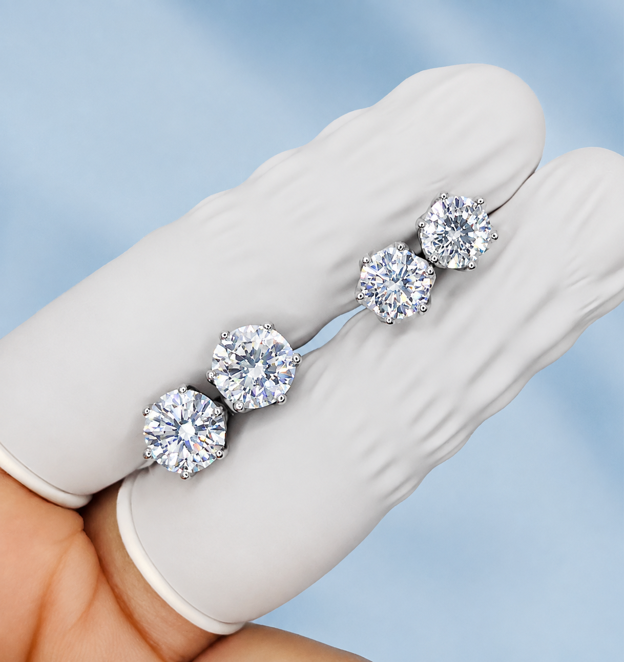 Round Moissanite Stud Earrings, 18K Gold Plated Sterling Silver, Screw Back